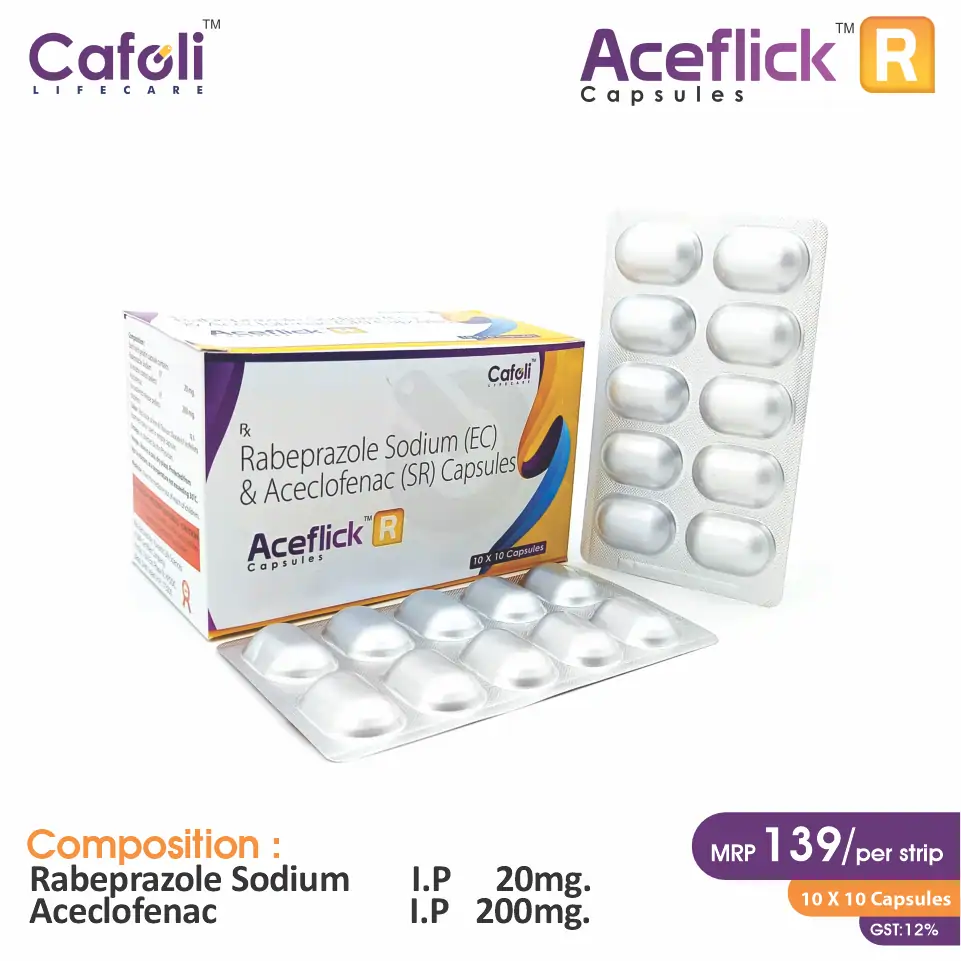 Aceclofenac 200mg + Rabeprazole 20mg at Best Price in PCD Pharma Franchise for Analgesic and NSAIDs, Gastroprotection